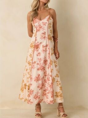 Red Dress Boutique Blush Pink & Gold Floral Slip Maxi Dress
